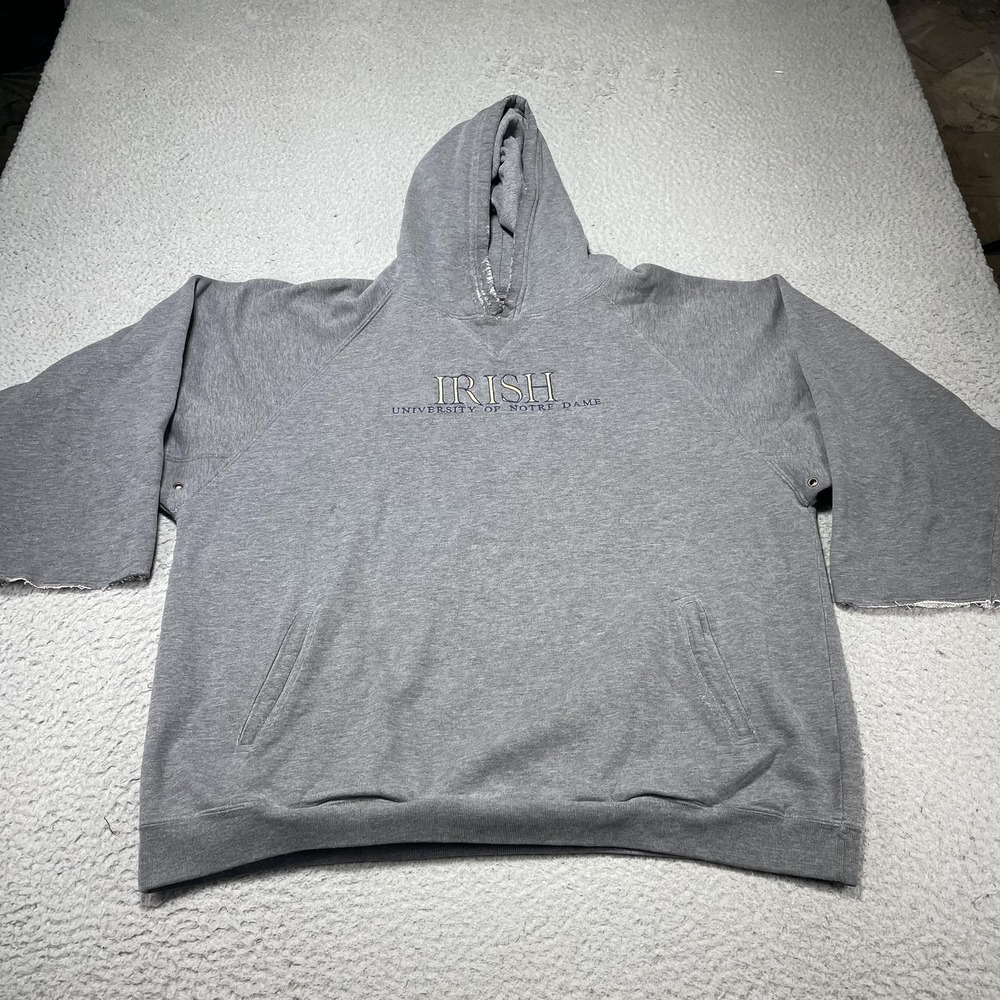 Notre Dame Fighting Irish Sweatshirt Mens Large Gray NCAA Jansport Hoodie Cutoff